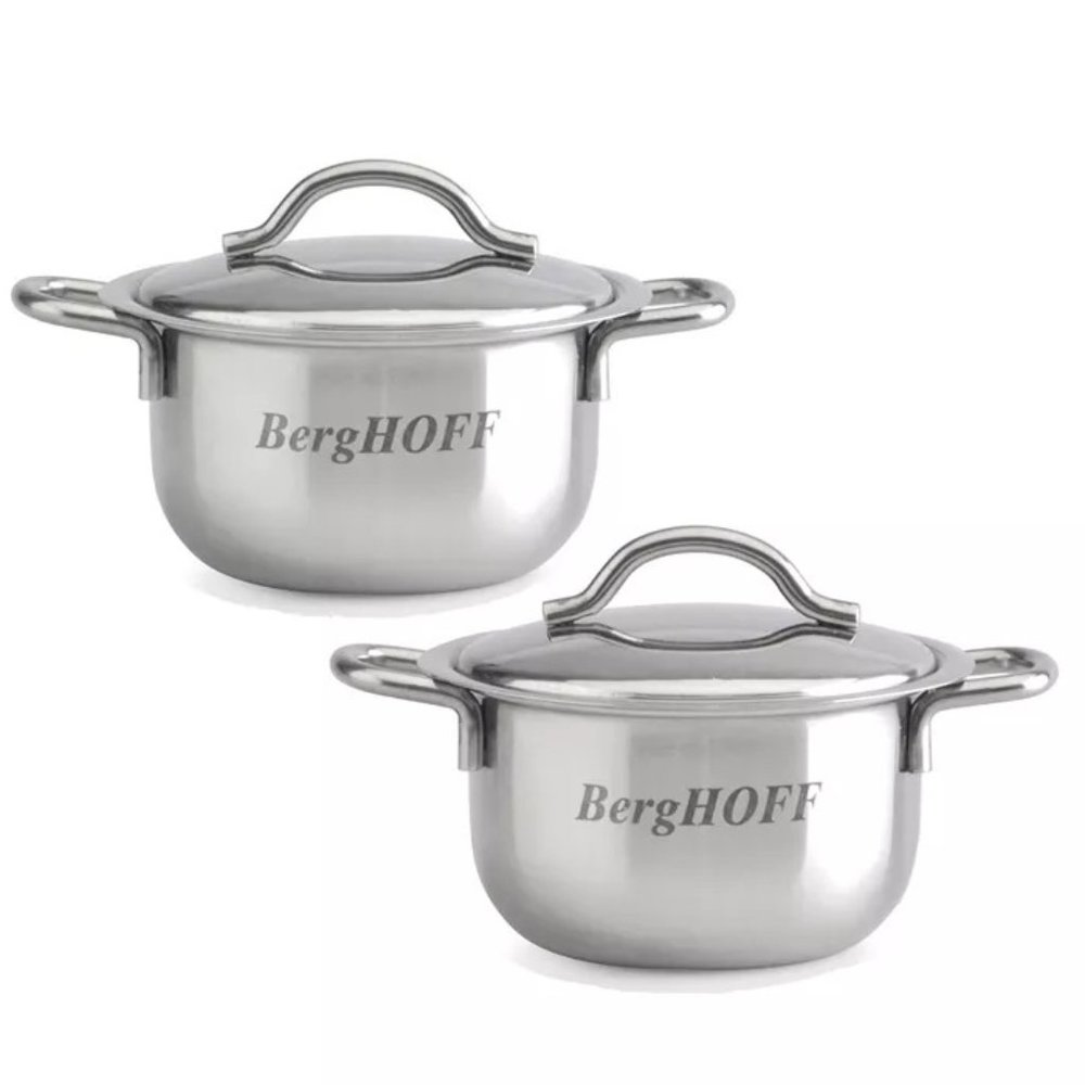BERGHOFF Set of 2 18/10 Stainless Steel Covered Mini Pots